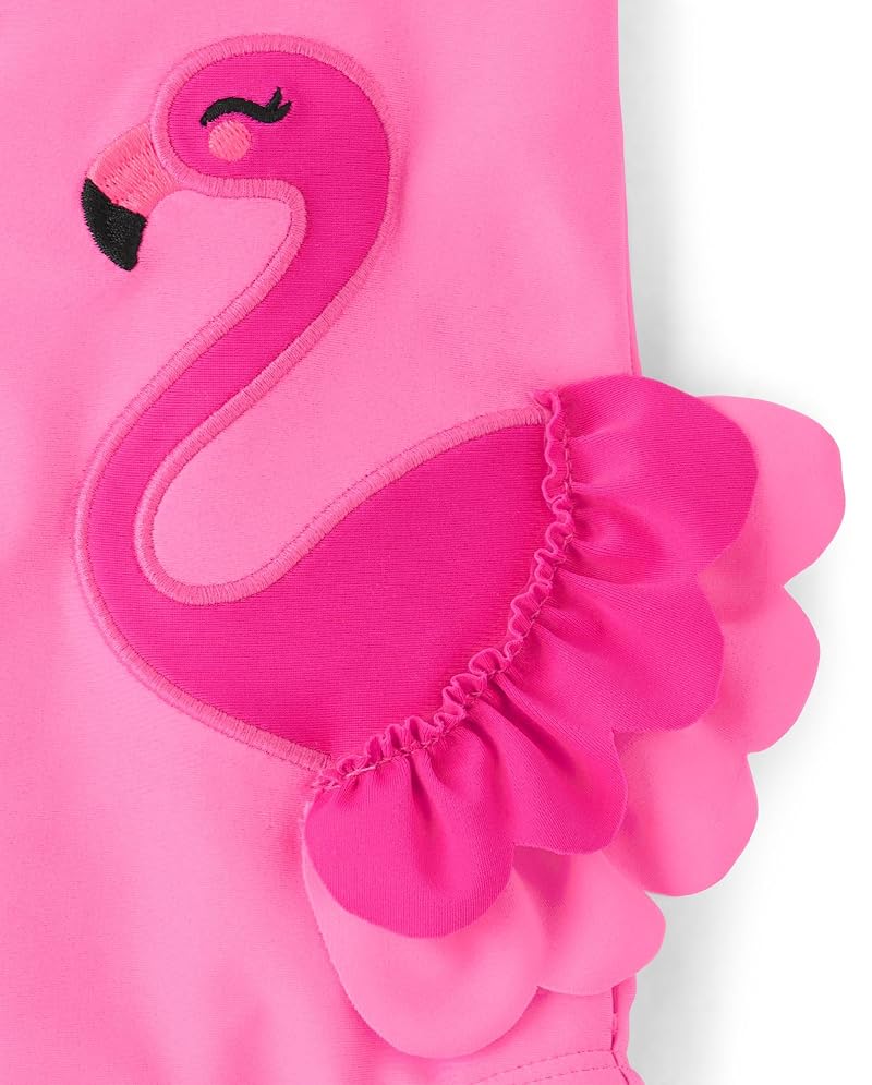 Gymboree Neon Peony Kids One-Piece Swimsuit - Flamingo Ruffles UPF50+ 5T
