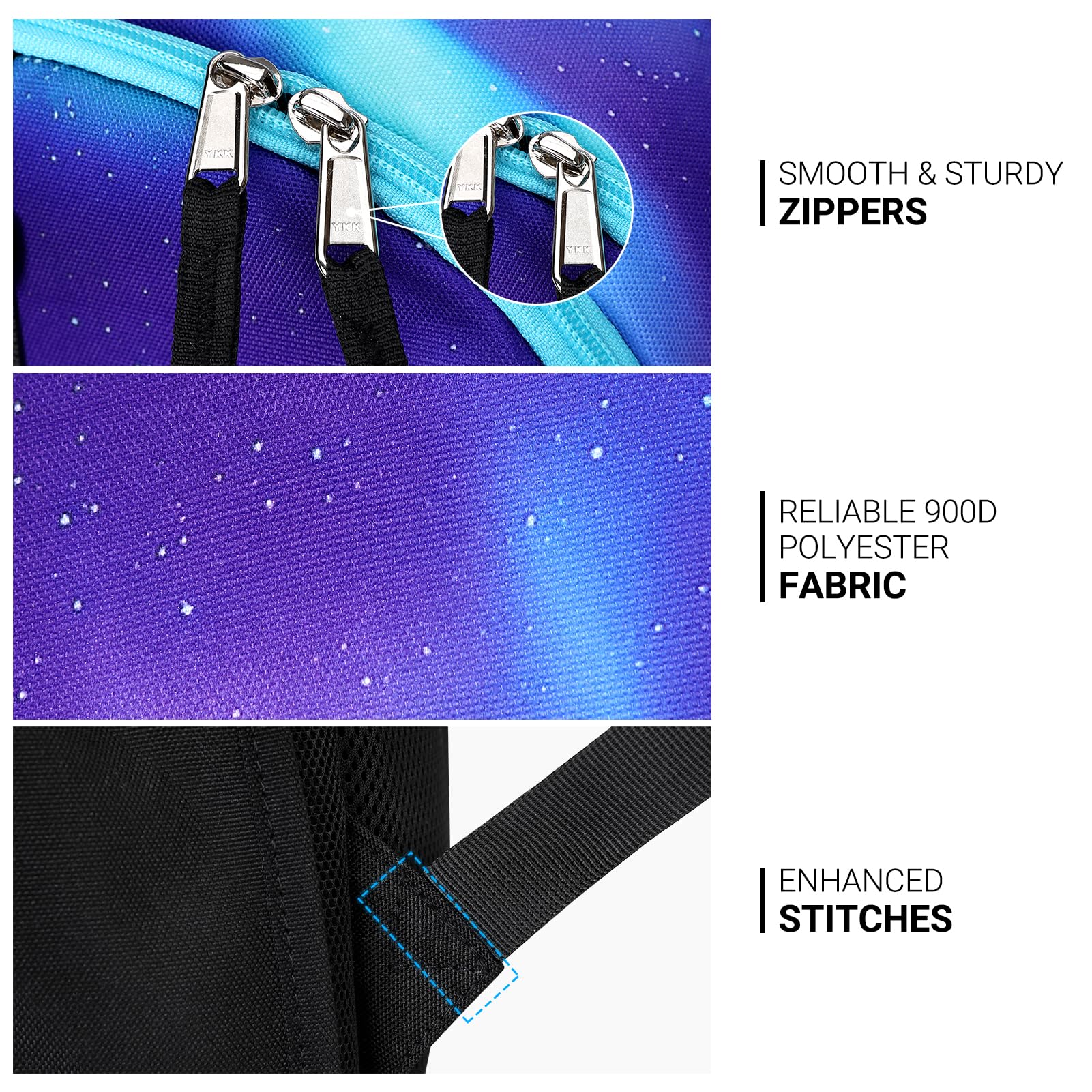 ZORFIN Backpack for School, Travel: Bookbag for Girls Boys - Kids Backpack with Multi Compartments - Night Aurora Blue