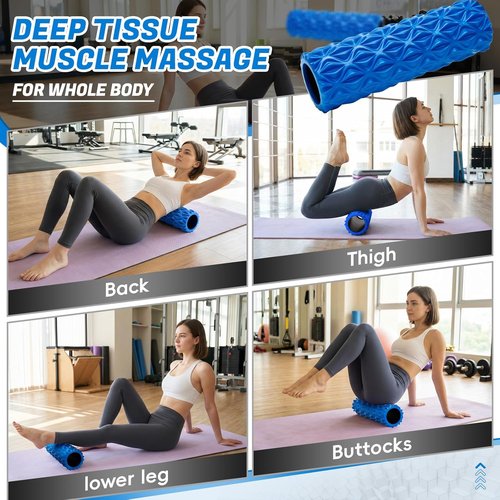 Foam Roller - High Density Deep Tissue Massager | 15-Inch Patented Design for Muscle Relief (Blue)