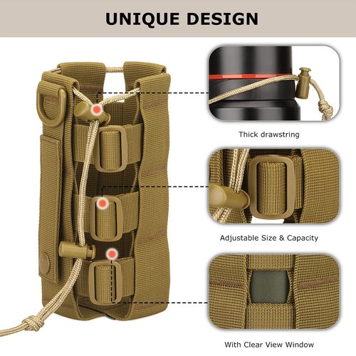 SunForMorning Molle Water Bottle Holder, Tactical Molle Water Bottle Pouch, Tactical Backpack Attachment Pouches, Grey