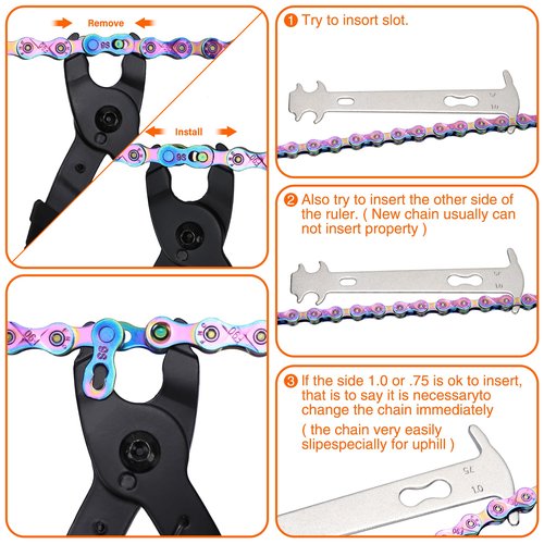 Bike Chain and Crank Repair Tool Kit with Bag, Chain Breaker & Link Pliers & Chain Measuring/Checker + Crank Puller, Must-Have for Cyclist for Emergency/Repairs/Removing/Replacing/Maintenance/Gift