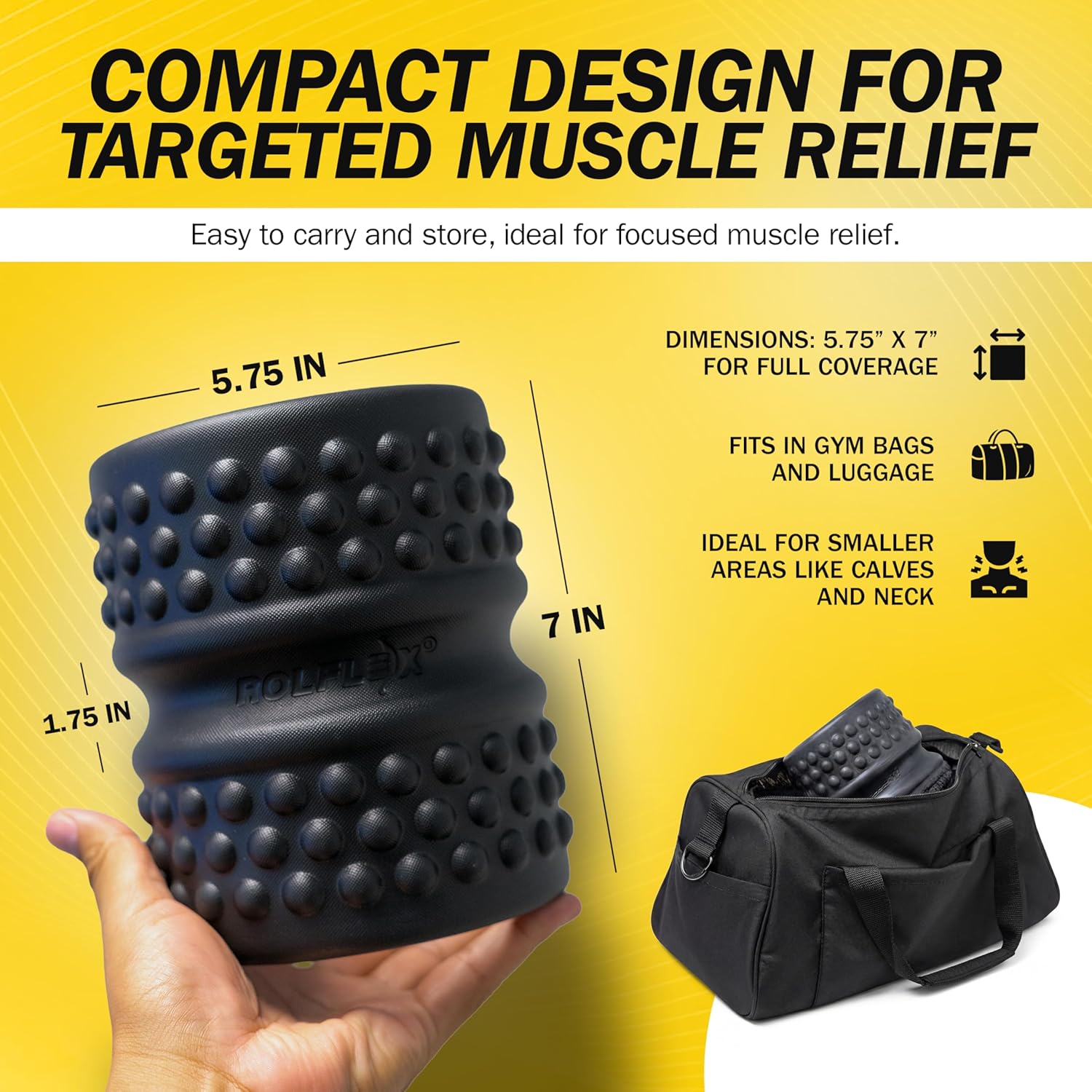 Rolflex SpineAline Back Roller - Ergonomic Deep Tissue Massage Tool for Spine Alignment | Supports Up to 300 lbs - Black
