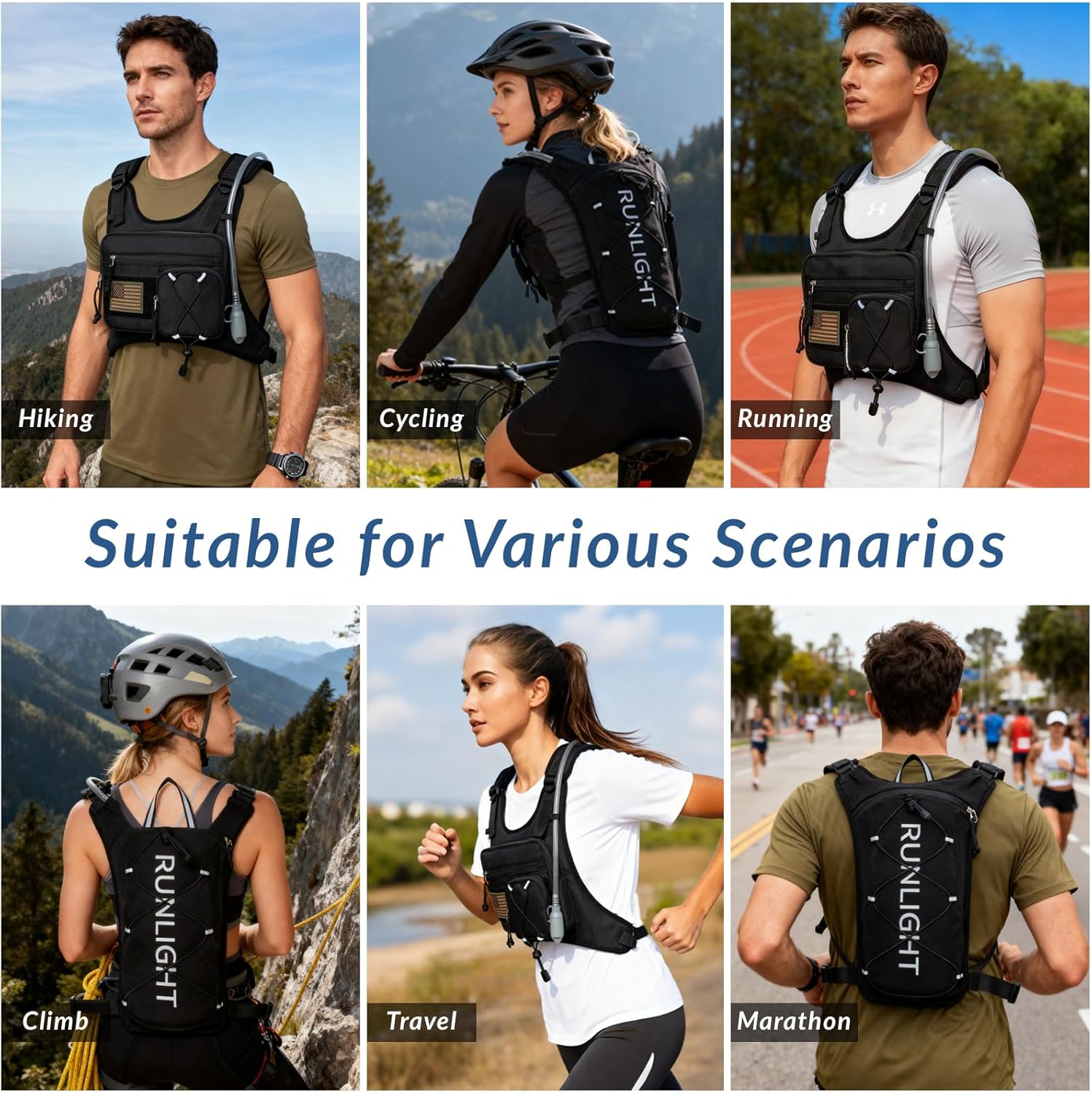 Runlight Running Vest - Lightweight Adjustable Hydration Pack with 1.5L Water Bladder & Reflective Design
