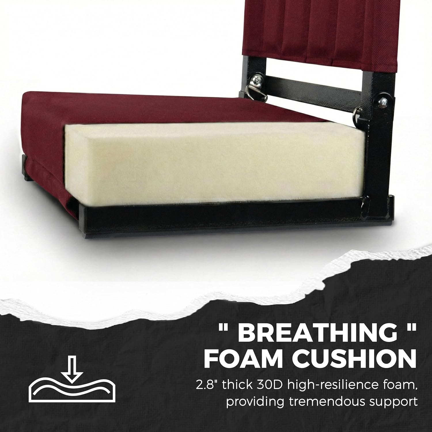 Sport Beats Stadium Seats - Comfortable Bleacher Chairs with Back Support & Cushion | Maroon, 2-Pack, 17" W x 12" D x 16.5" H