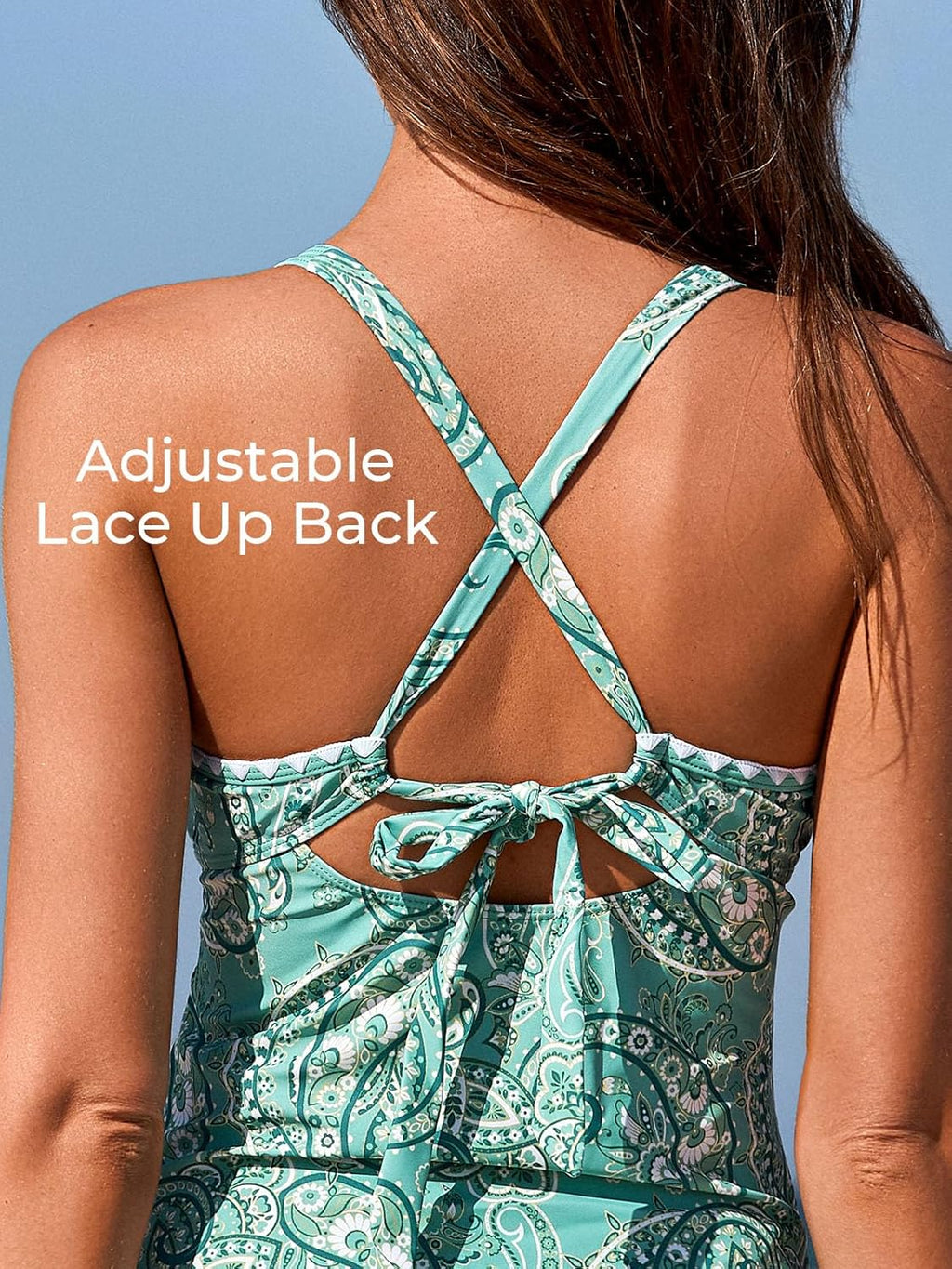 Summer Mae V-Neck Tankini Swimsuit - Two-Piece Design with Side Pockets & Tie-Back Straps