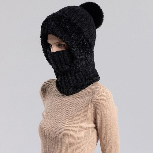 3 in 1 Womens Beanie Hat with Scarf Mask and Gloves Set, Knitted Hat Fleece Lined Snow Ski Scarf Caps Fall Winter Warm Glove (Black Set)