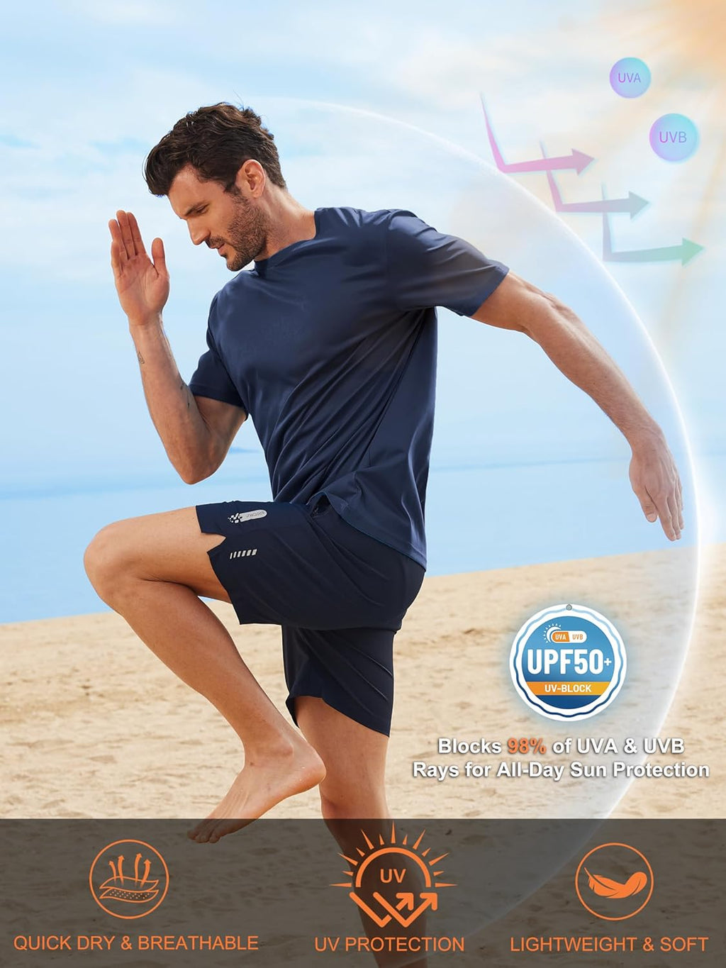 Skiennix Men's UPF 50+ UV Sun Protection T-Shirts - Fast-Dry Rash Guard for Workout & Swimming