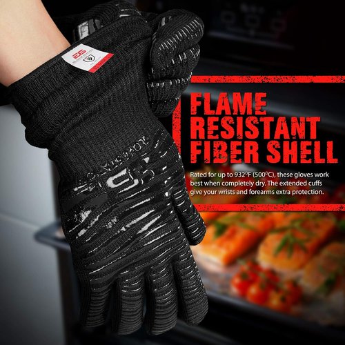 Glove Station Heat Resistant BBQ Gloves - Insulated Oven Mitts with Extra-Grip Silicone | Ideal for Cooking & Grilling