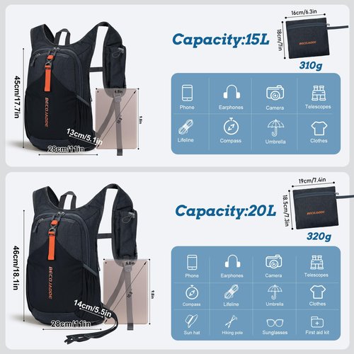BECOJADDE 20L Small Hiking Backpack for Men Women Foldable Packable Back Pack Ultralight Hiking Daypack for Travel Camping Outdoor, Black