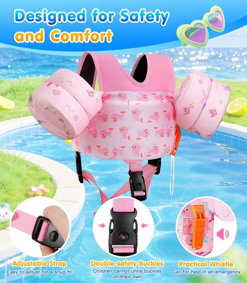 MoKo Toddler Swim Vest - Cartoon Water Wings with Crotch Strap | Floaties for 15-66 Pounds