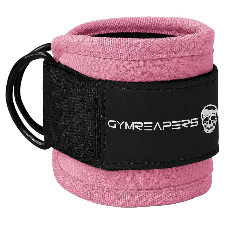 Light Pink Pair Gymreapers Ankle Straps for Cable Machine - Adjustable Neoprene Padding