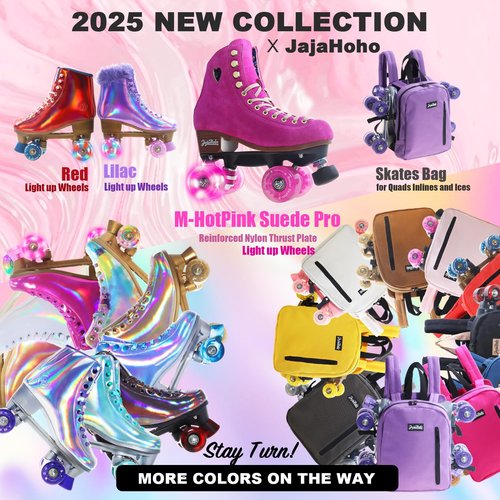 JajaHoho Fuchsia Quad Roller Skates for Women Girls, Suede Nubuck Genuine Leather, Reinforced Nylon Fiber Thrust Plate, Shiny Double-Row LED Light Up Wheels, Indoor Outdoor (Hot Pink, Size 8)