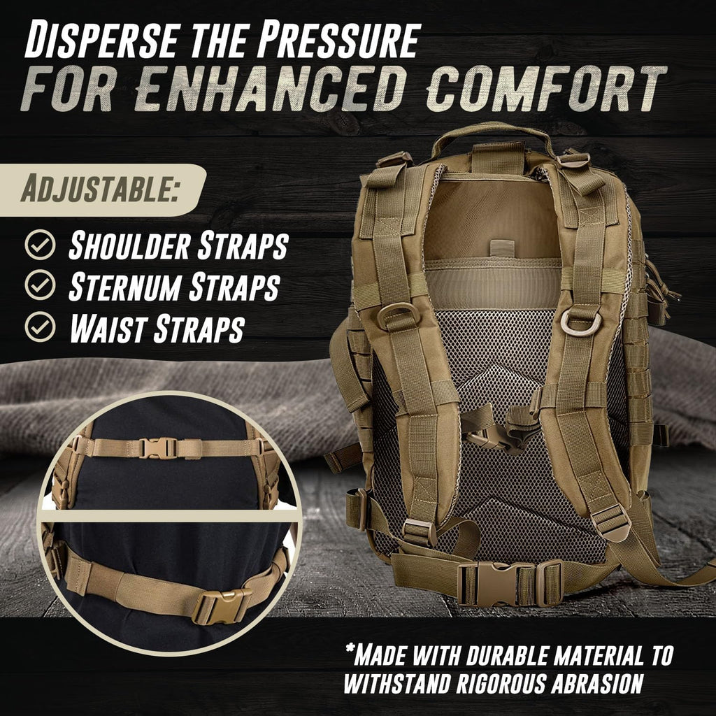 Tru Salute 45L Military Tactical Backpack - Large Army Assault Pack | Molle Bug Out Bag (Tan)