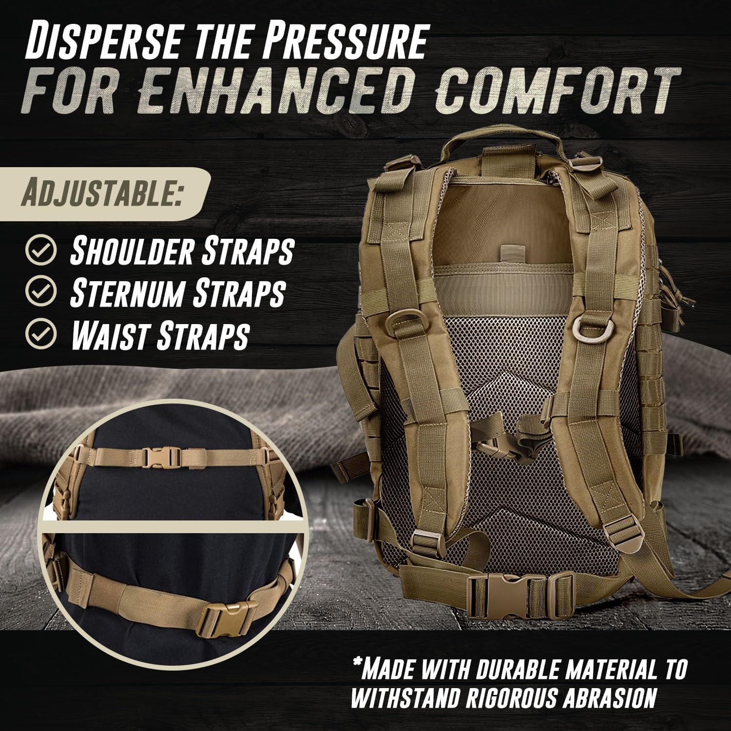 Tru Salute 45L Military Tactical Backpack - Large Army Assault Pack | Molle Bug Out Bag (Tan)