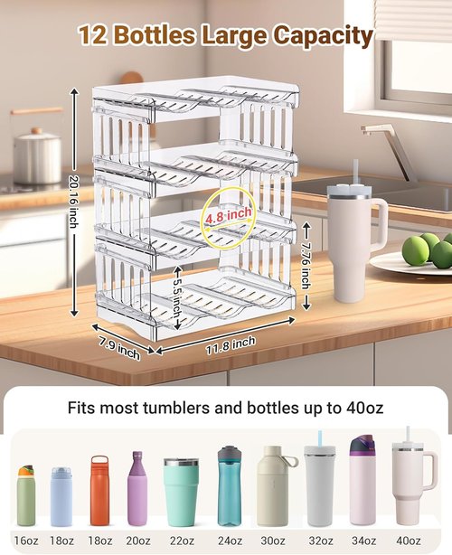 Gracenal Large Tumbler Organizer - Stackable Storage for 40 oz Stanley Cup Accessories | 4-Pack, 12-Bottle Capacity