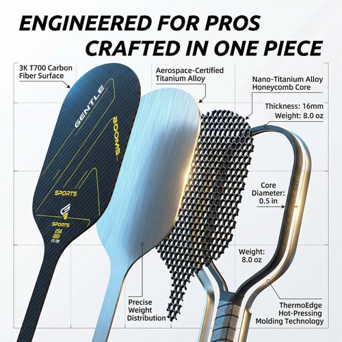 GBS Pickleball Paddle,USAPA certified,3K T700 carbon fiber surface,16mm titanium alloy honeycomb shock-absorbing core,high torque rotational control,powerful stroke,ThermoEdge thermoforming technology