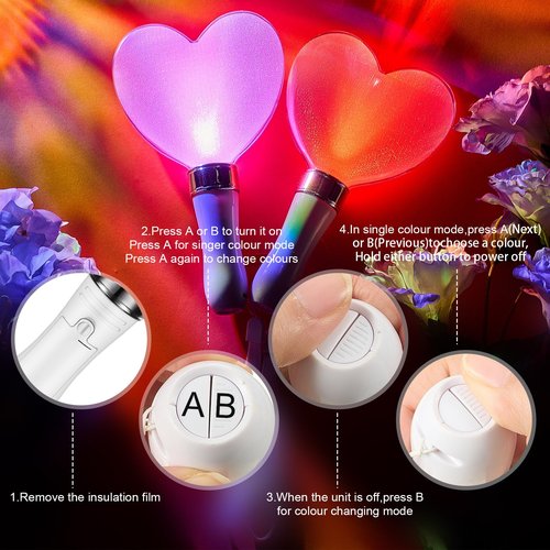 Lewtemi 2 Pcs 15 Color Concert Light Stick 9.8 Inch Heart Shaped Reusable 2 Lighting Modes Bright LED Multicolor Glow Flashing Light Sticks Hip Hop Fans Gift Glow in The Dark Party Favor Supplies