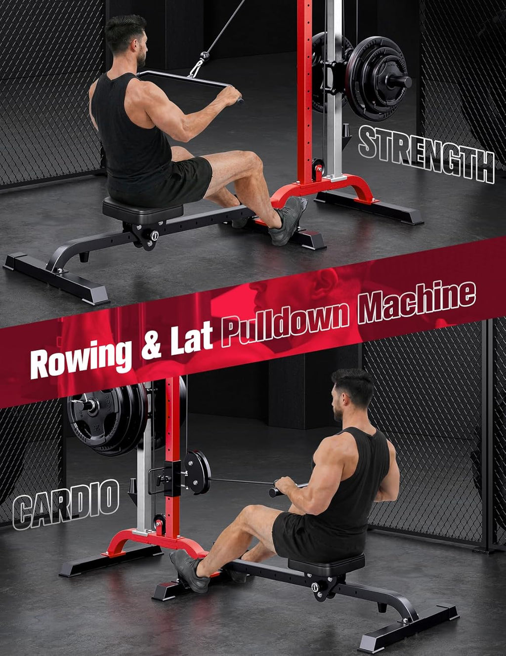 YOLEO Cable Machine - 2-in-1 Home Gym Rowing & LAT Pulldown Station | 450 Lbs Capacity, Includes LAT Bar & Tricep Rope
