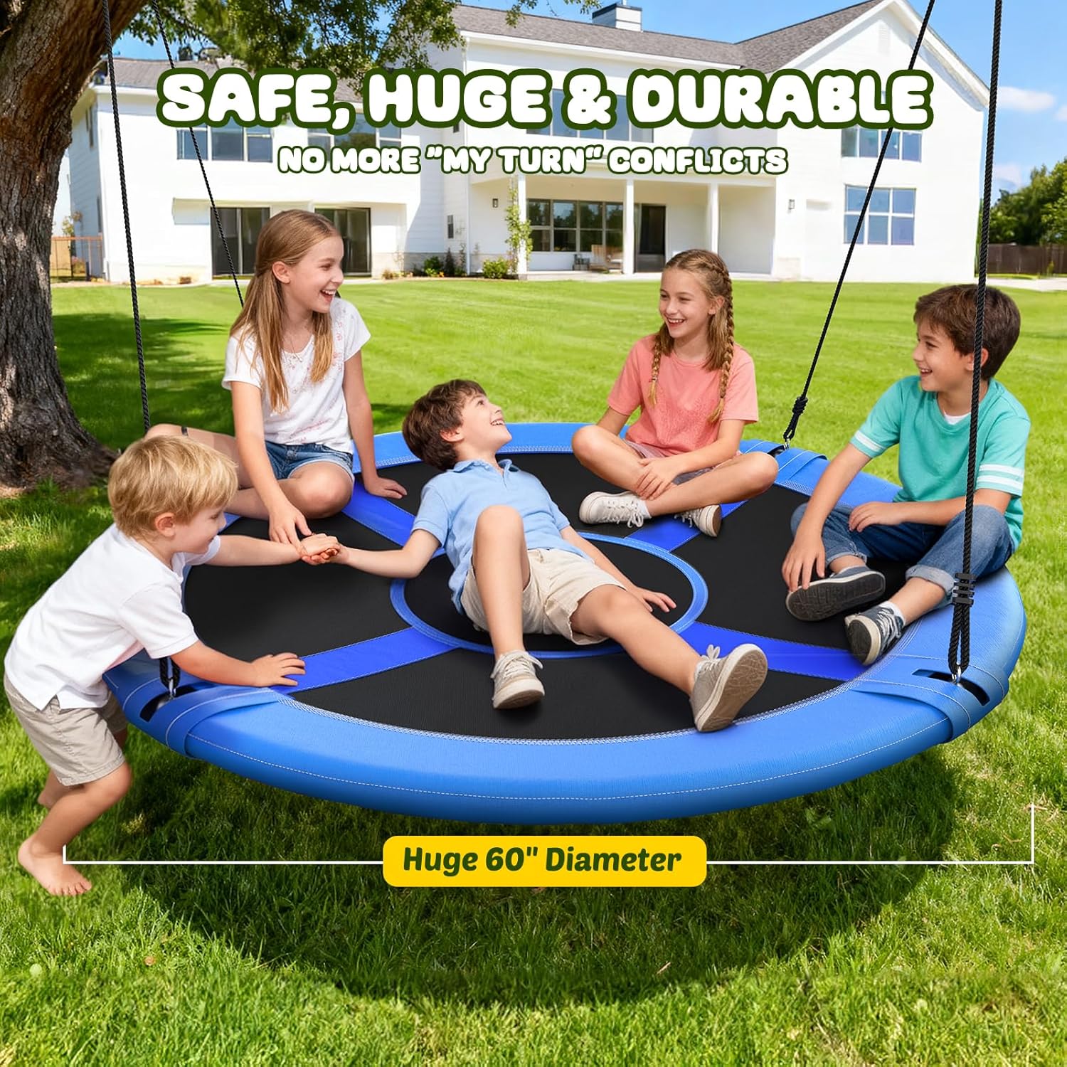 Trekassy 60" Large Saucer Tree Swing - Waterproof 900D Oxford Fabric with 2 Hanging Straps