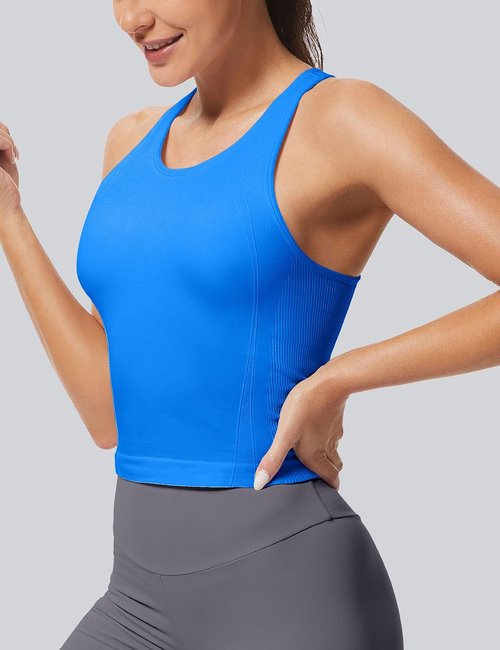 MathCat Racerback Workout Tank Tops for Women - Seamless Athletic Yoga Tops with Built-In Bra