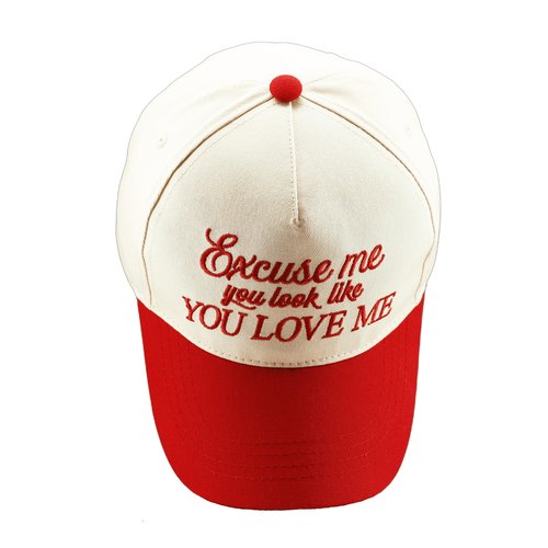 Two-Toned Excuse Me You Look Like You Love Me Dad Cap Embroidered Lettering Hat Baseball Hat for Ladies and Men,Red/Beige