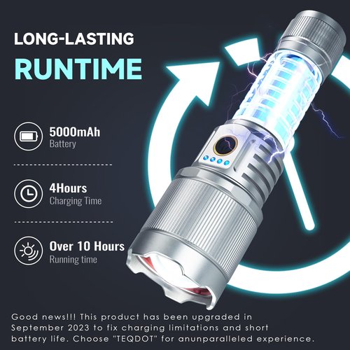 TEQDOT Flashlights High Lumens 990000 LED Rechargeable Tactical Flashlight Zoomable 3 Modes Fast Charging IPX6 Waterproof Super Bright Handheld Flashlights for Camping Hiking Outdoor and Gift