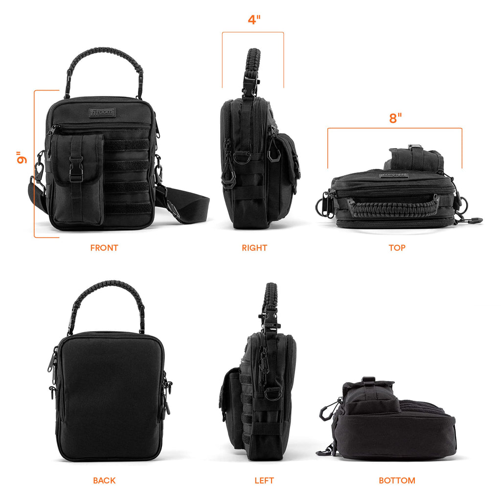 Fitdom Small Tactical Messenger Bag For Men & Women With Gun Holder. This Concealed Carry Bag with Pistol Handgun Holster EDC Has Multiple Ways to Carry as Sling, Shoulder, Crossbody & Side Bag