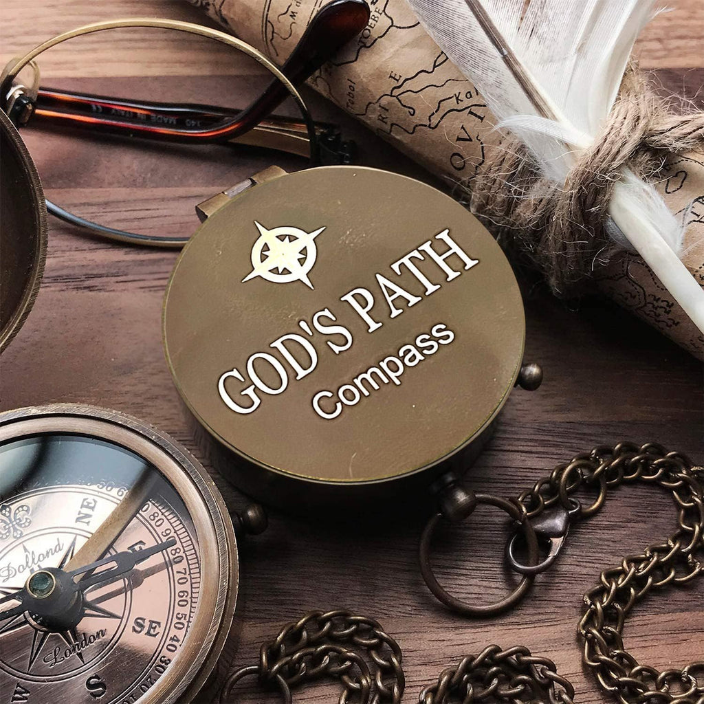 PSALM God's Path Compass - Engraved Working Handmade Antique Compass with Scripture - Religious, Christian, Catholic, Christening, First Communion, Confirmation Gifts for Teenage Men (Leather Box)