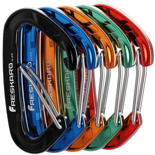 FresKaro 15kN Heavy Duty Wiregate Carabiners Clips, Wire Gate Spring Snap Quick Draws, for Camping Hiking, Hammocks, Aluminium Caribeaners for Backpacking and Dog Leash, 4Pack, Black, Medium Size