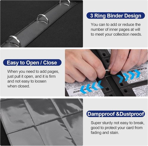 Card Binder - 720 Capacity Zippered Holder for MTG, Sports & Collectible Cards - Durable, Acid-Free Storage (Black, 9 Pocket)