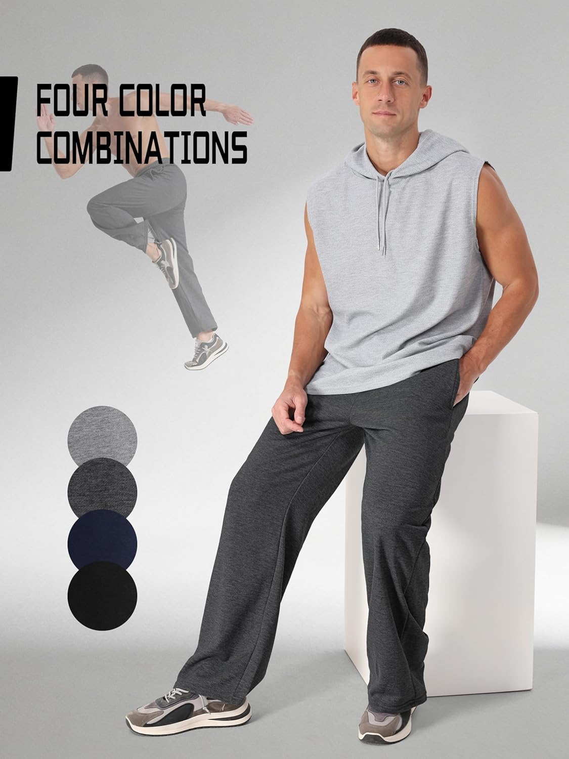 Skiennix Men's Athletic Joggers - Lightweight Open Bottom Sweatpants with Pockets | 4 Pack