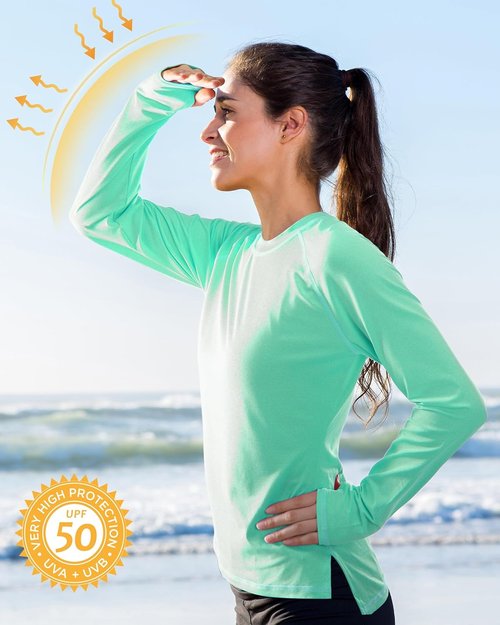 Isnowood Women's UPF 50+ Sun Protection Long Sleeve Shirts | Rash Guard Athletic Tops for Hiking & Running