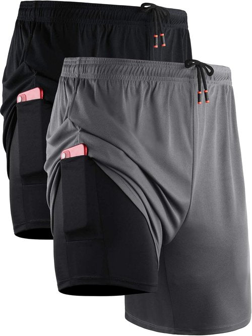 NELEUS Men's 2-in-1 Running Shorts - Dry Fit Workout Shorts with Pockets | Comfortable & Versatile