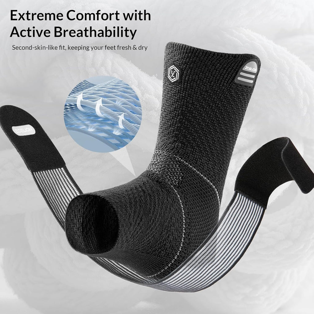 Skiennix Ankle Brace - Compression Support for Plantar Fasciitis Relief | Removable Fishnet Strap, Black 3XL