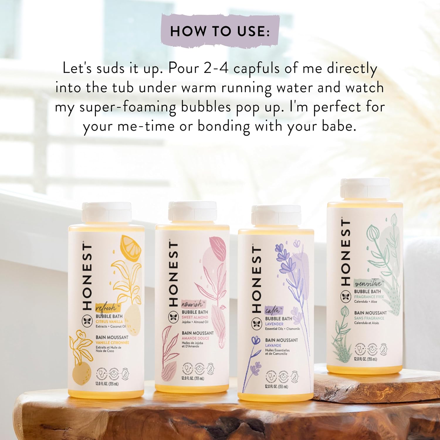 The Honest Company Foaming Bubble Bath - Tear-Free, Hypoallergenic Lavender Calm, 12 fl oz
