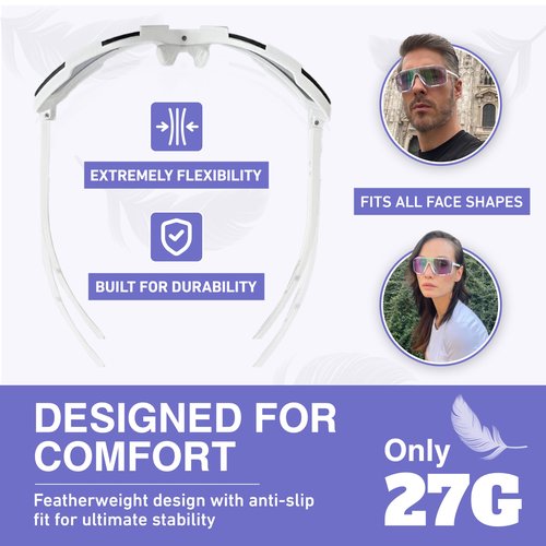 OCTO Zonda Photochromic Cycling Glasses - Lightweight Sports Sunglasses for Men & Women, UV400 Protection for Cycling, Running, Golf, and Outdoor Activities (White Purple)