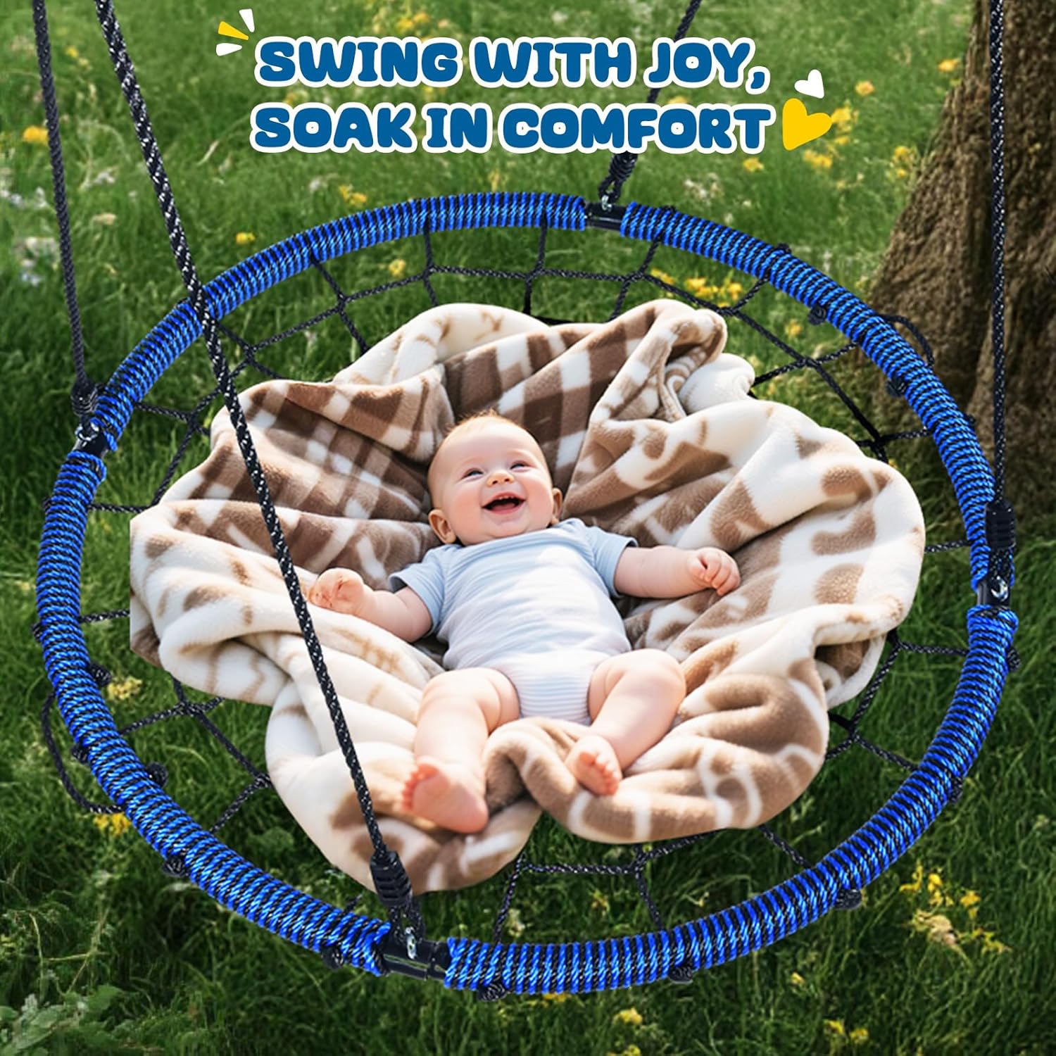 Trekassy 40" Spider Web Saucer Tree Swing - 750lbs Capacity, Durable Steel Frame, Blue Color