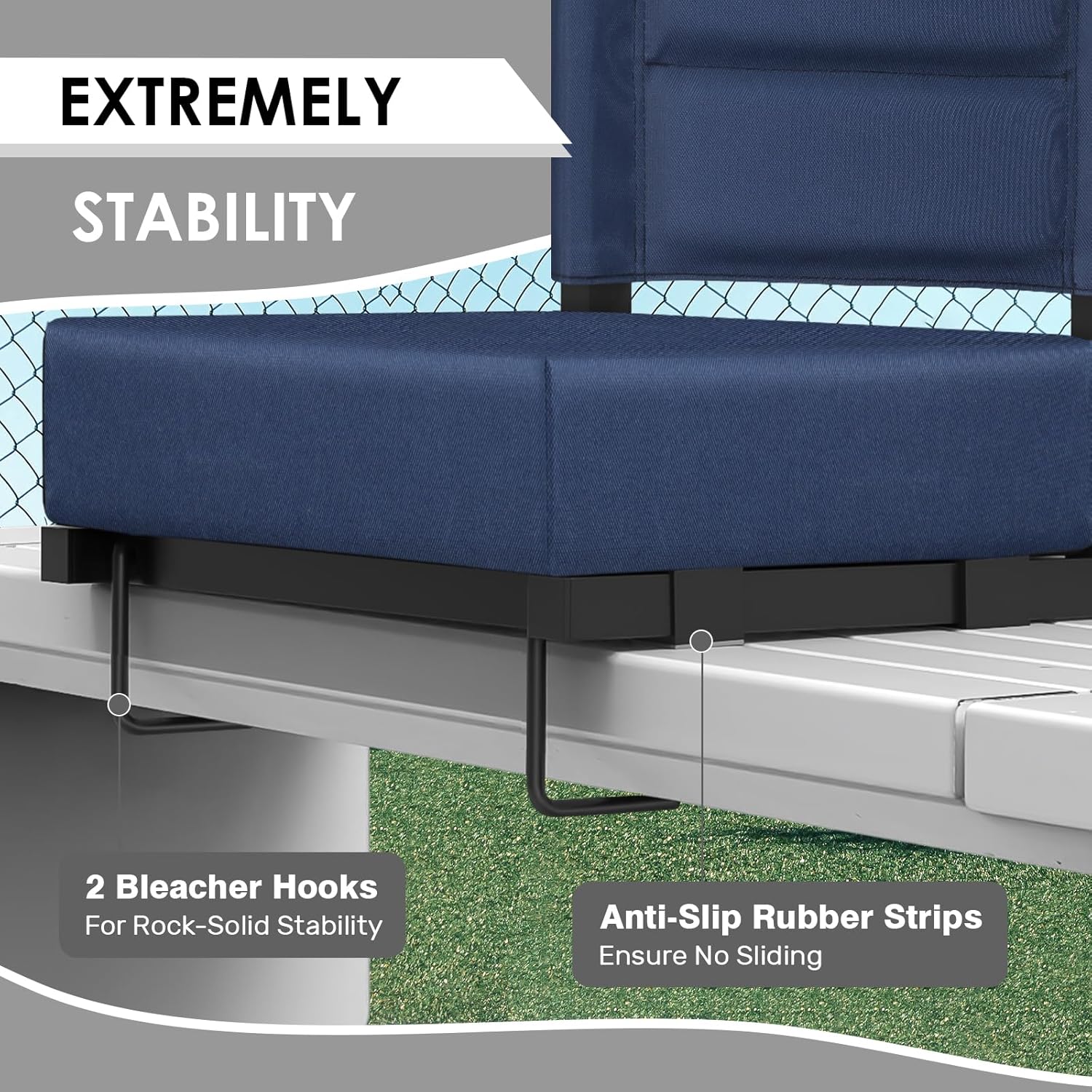 Skiennix Portable Stadium Seat - Extra Thick Cushion with Back Support | Folding Chair with Shoulder Strap and Storage Pocket