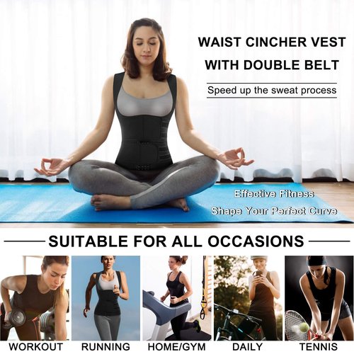 Nebility Women Sauna Sweat Vest Hot Neoprene Sauna Suit Weight Loss Workout Top Waist Trainer Shirt Body Shaper (Medium, Black)