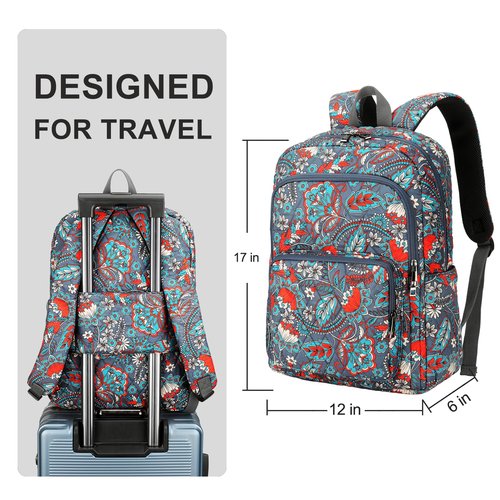 Searock Quilted Backpack for Women, Floral Backpack for Girls, Cotton Lightweight Bookbag for Travel, Work Orange