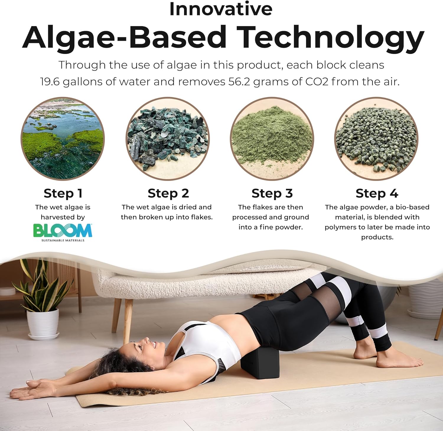Oceanfoam Workout Block - High-Density Non-Slip Exercise Block for Yoga & Pilates | Lightweight Algae-Based EVA Foam, 9"x6"x4" (Black)