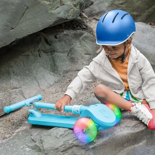 Jetson Bloom Go & Grow Kids 3-Wheel Light-Up Kick Scooter, Lights on Stem & Wheels, Adjustable Height Handlebar, Rear Brake, Easy-Folding Mechanism, Ages 3+, Blue, JBLOOM-BLU