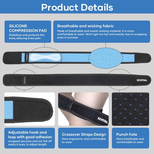 EXVITAL IT Band Straps Iliotibial Band Brace Relieve ITB Syndrome for Men & Women Adjustable Knee Straps Iliotibial Band Compression Wrap for Exercseing 1 Pack