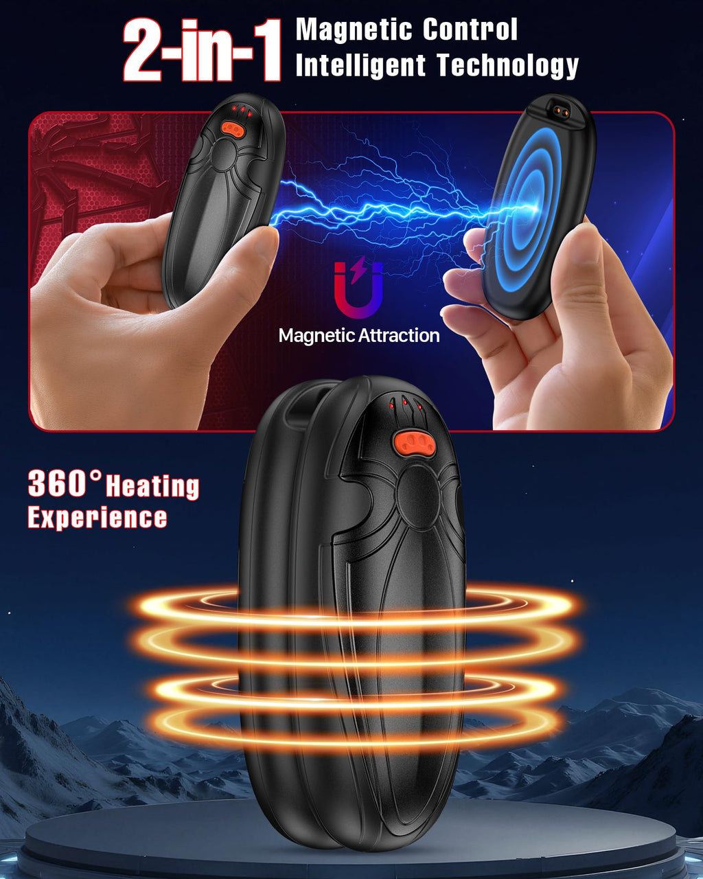 Tenvolti Hand Warmers Rechargerable 2 Pack - 14000mAh Electric AI Handwarmers with Charging Case, Magnetic 2 in 1 Pocket Heater, Gifts for Women/Men/Golf/Hunting/Travel/Camping Accessories