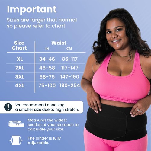 QORE LOGIQ Plus Size Abdominal Binder Post Surgery - C Section Belly Binder, Postpartum Belly Band, Adjustable 12" Compression Wrap for Stomach & Hernia Belt, Black 4XL (Black, XXXX-Large)