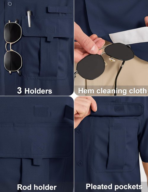 MAGCOMSEN Men's UPF 50+ Fishing Shirts UV Sun Protection Cooling Quick Dry Short Sleeve Shirts for Hiking Safari Camping