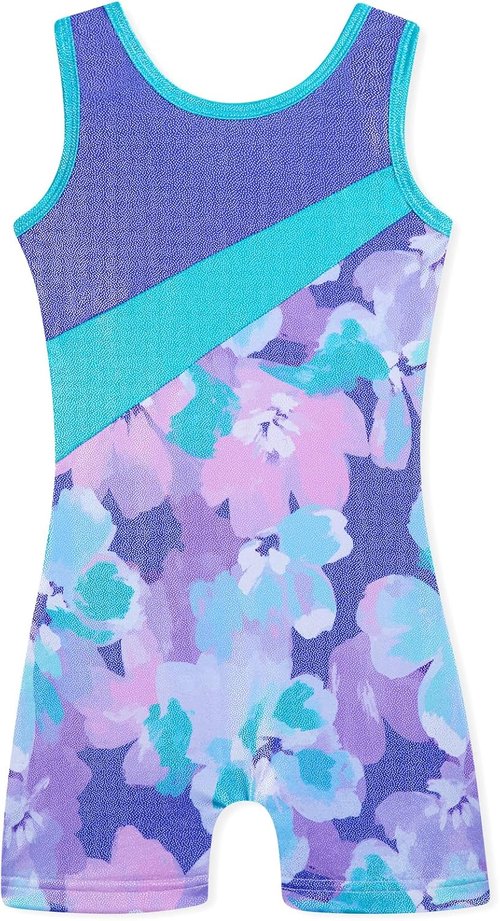 HOZIY Gymnastics Leotards for Girls - Sparkly Snowflake Biketard in Blue, Purple & Hot Pink