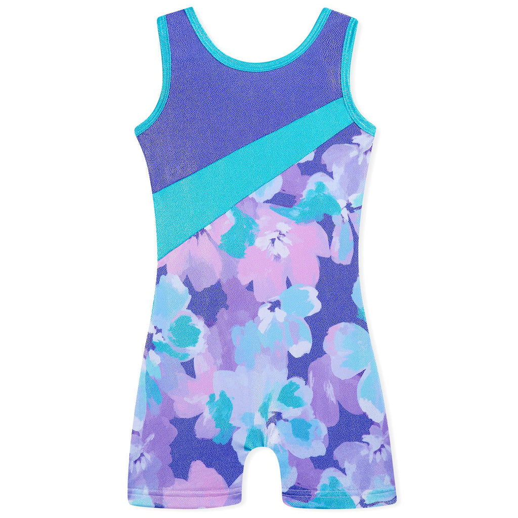 HOZIY Girls Gymnastics Practice Leotards Size 6-7 Years Tumbling Outfits Equipments Kids Leo Purple Floral Spliced Dance Clothes