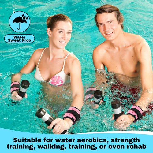 Hollowfly 2 Pairs Ankle Wrist Weights for Land or Aquatic Exercise Aqua Cuffs Aqua Aerobics Fitness Bands for Ankle and Wrist Adjustable Weights for Swimming Pool Workout Equipment(Pink,1lb)