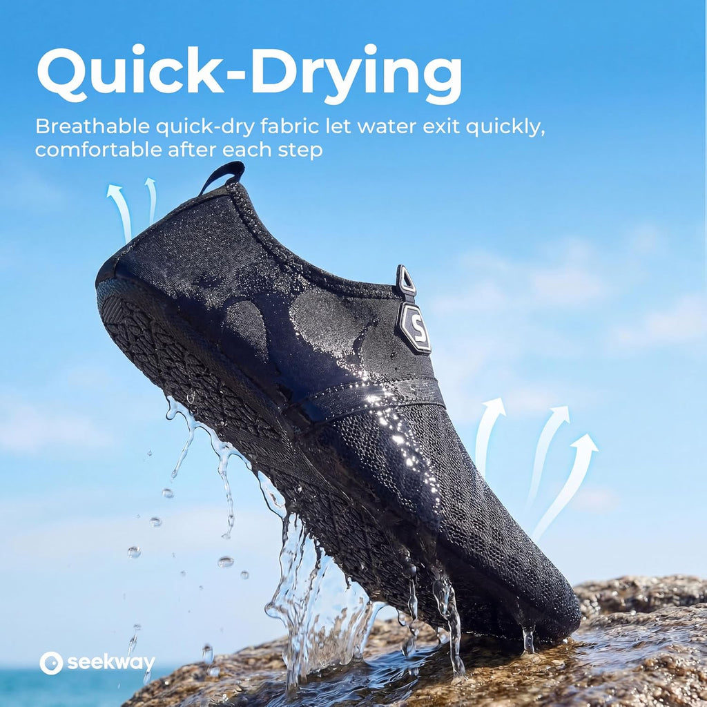 SEEKWAY Water Shoes - Quick-Dry Aqua Socks for Beach, Pool, and River | Unisex Black SK001